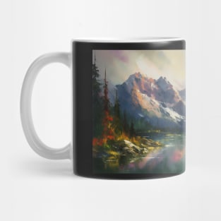 Majestic Peaks and Serene Lakes: A Vibrant Mountain Landscape Oil Painting #1 Mug